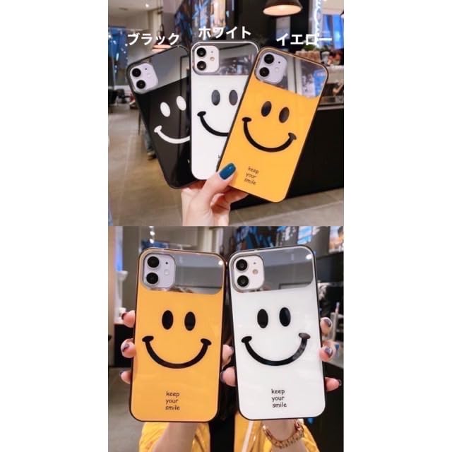 Amazon.co.jp: iPhone15ケース ニコちゃん スマイル 光沢 ストラップ
